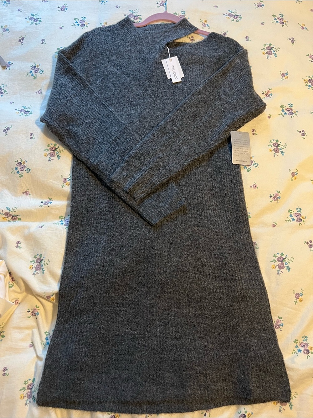 Nordstrom Gray Asymmetrical Knit Sweater Dress